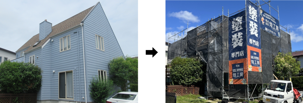 徳島市八万町の住宅に外壁塗装用の足場を設置